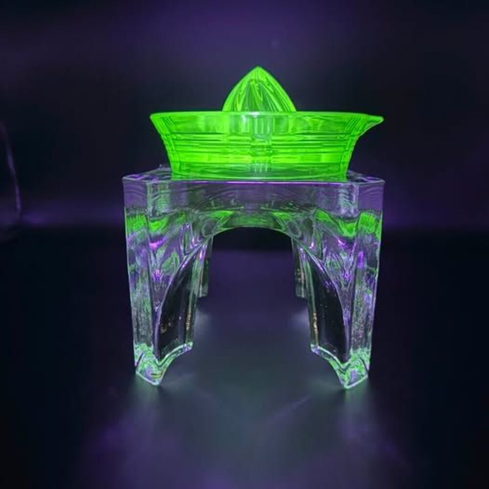 Uranium glass citrus juicer reamer, likely produced by Federal Glass circa 1930s